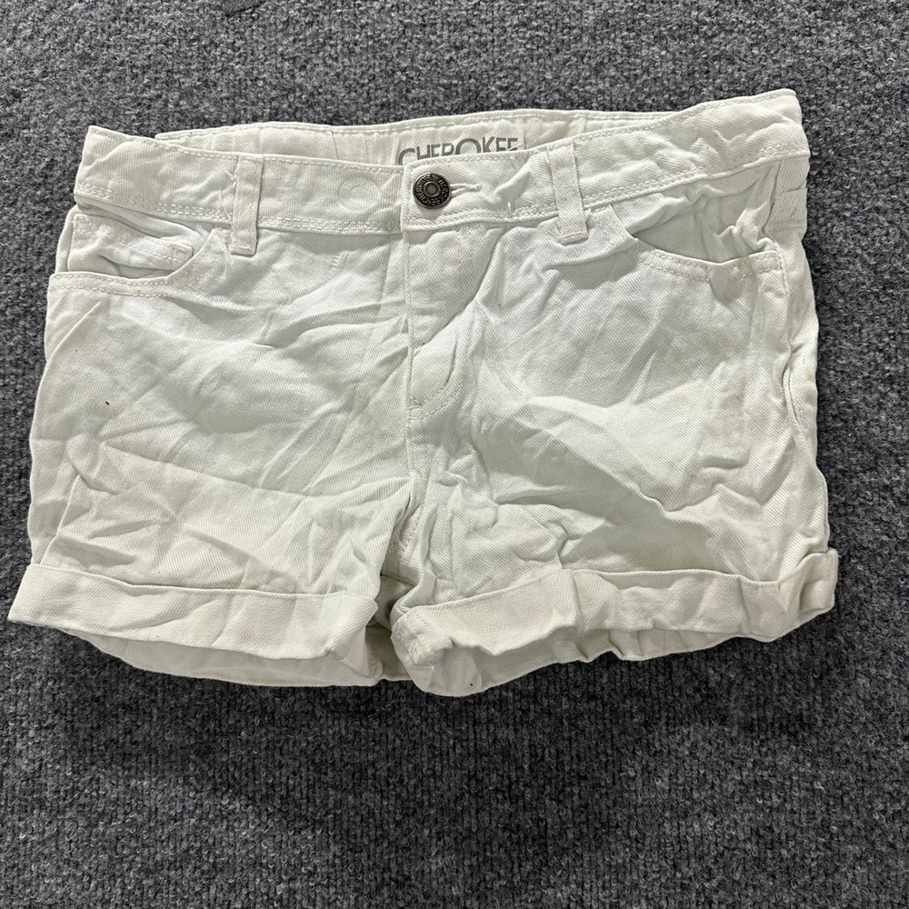 Cherokee Denim Shorts Girls Size XL (14/16) White Cuffed Cotton Casual Summer